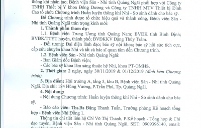 Giấy mời tham dự Chương trình huấn luyện thông khí Nhi-Sơ Sinh tại Bệnh viện Sản Nhi tỉnh Quảng Ngãi